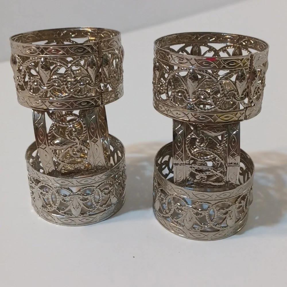 Vintage Kemp and Beatley Fleur Delis Filigree Napkin Ring Set of 6 L@@K!